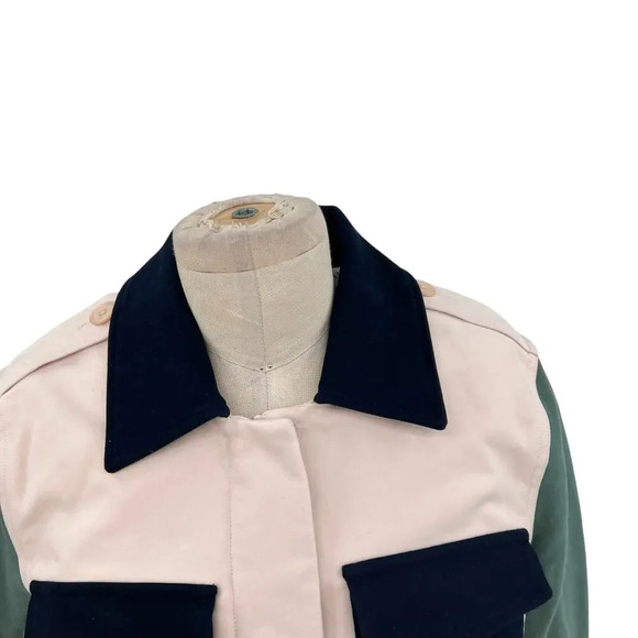BLDWN Beck Jacket in Gloss Pink Colorblock Green Navy Blue Cropped Size Small - Picture 2 of 14